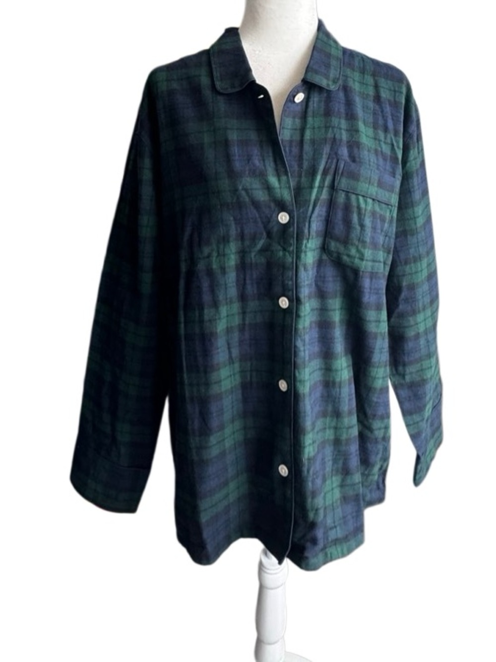 J. Crew Green & Navy Plaid 100% Cotton Button-Up Pajama Top SZ L NEW